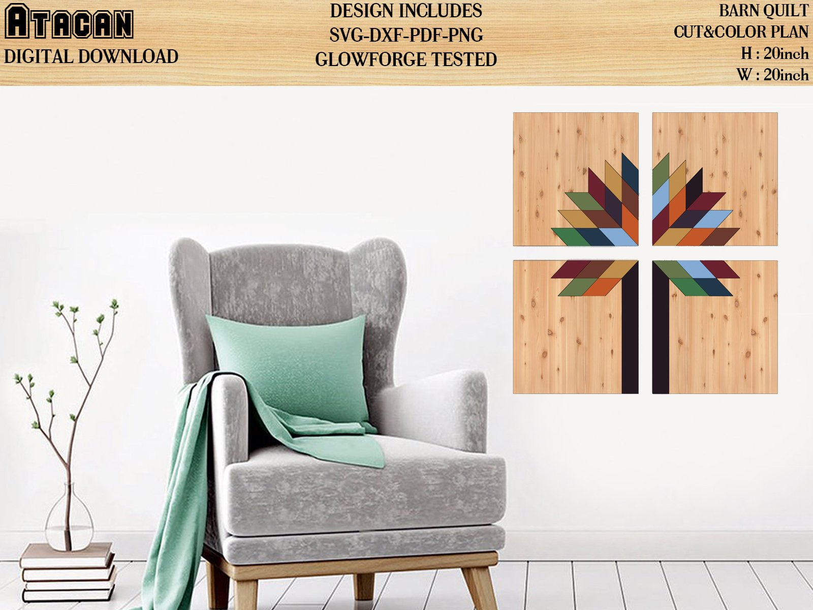Barn Quilt SVG Laser cut files fit in any Glowforge projects wall art Chevron Southwest Arrow designs Home decor 20x20 inch quilt 010