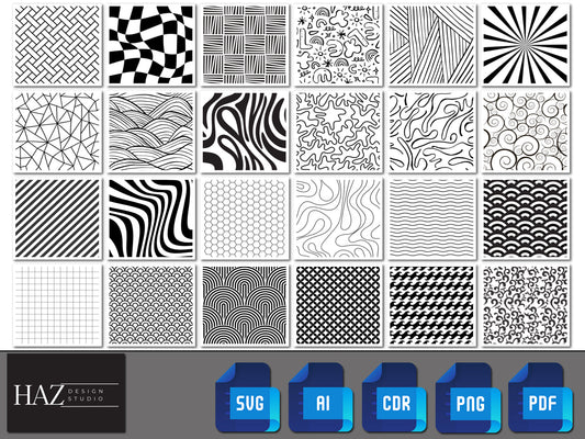 Black and White Pattern Bundle / Geometric Square Patterns Svg / Seamless Patterns Cut Files for Cricut / Transparent PNG SVG DXF Pdf Ai 157