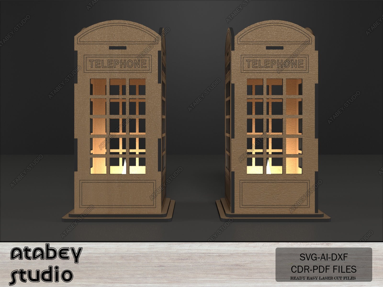 British London Phone Booth Tea Light holder - English Telephone Lantern Candle Holder - Wooden Vector Cut Files Svg Dxf Cdr Ai 569