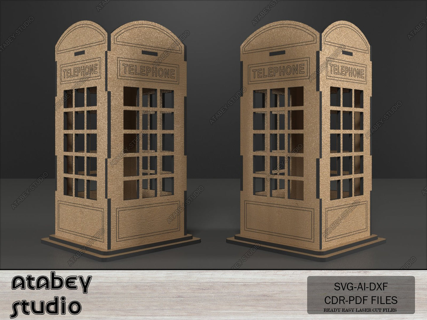 British London Phone Booth Tea Light holder - English Telephone Lantern Candle Holder - Wooden Vector Cut Files Svg Dxf Cdr Ai 569