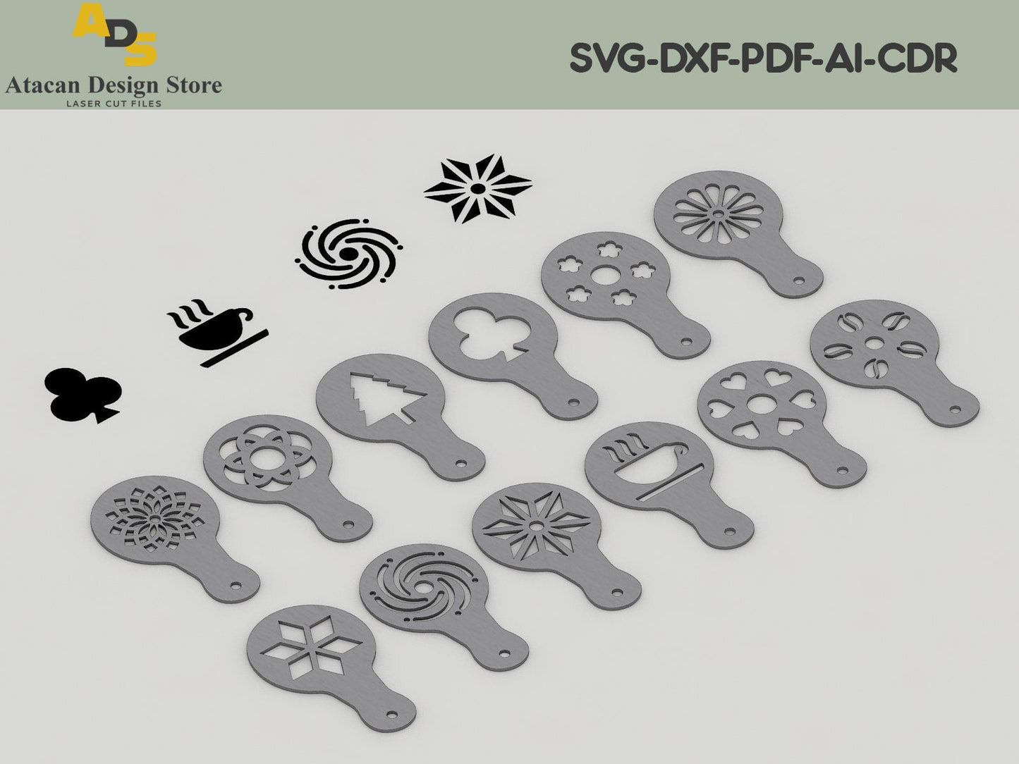 Cake design template / Cappuccino Patterns / Cookies Stencils / Glowforge laser cut files ADS094