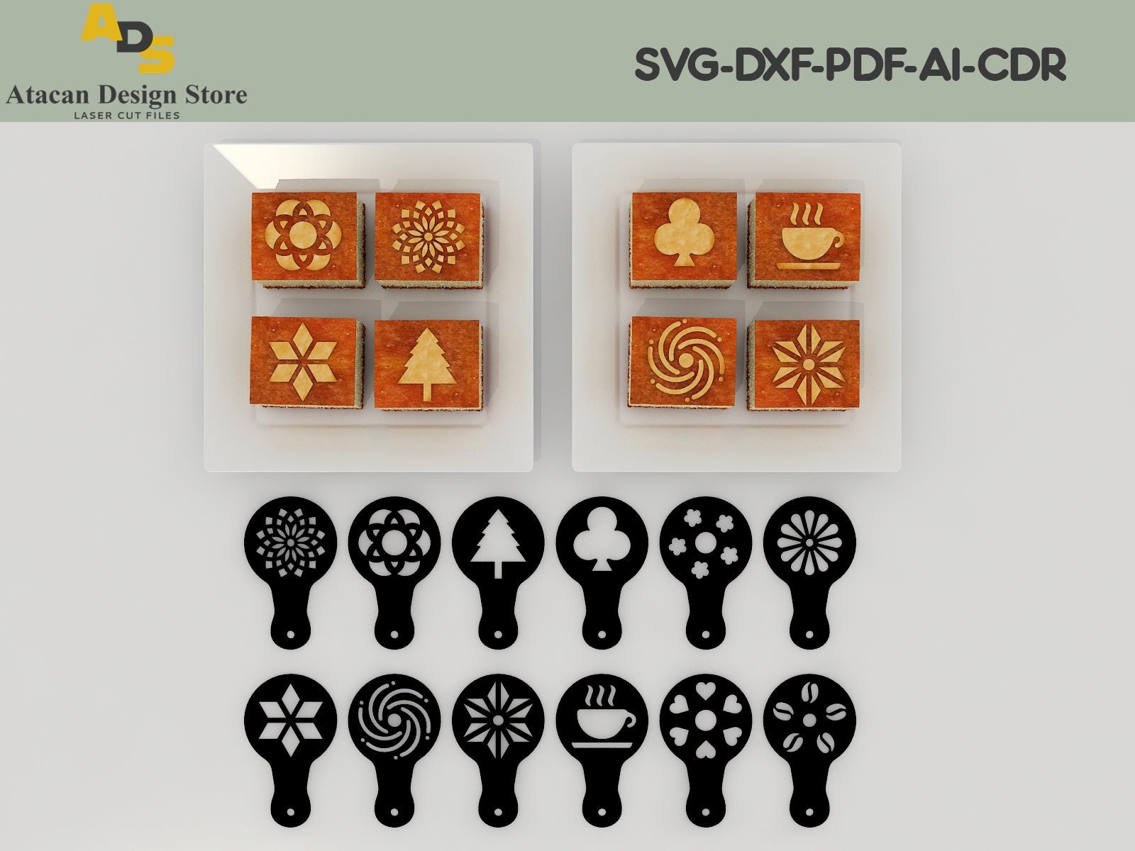 Cake design template / Cappuccino Patterns / Cookies Stencils / Glowforge laser cut files ADS094