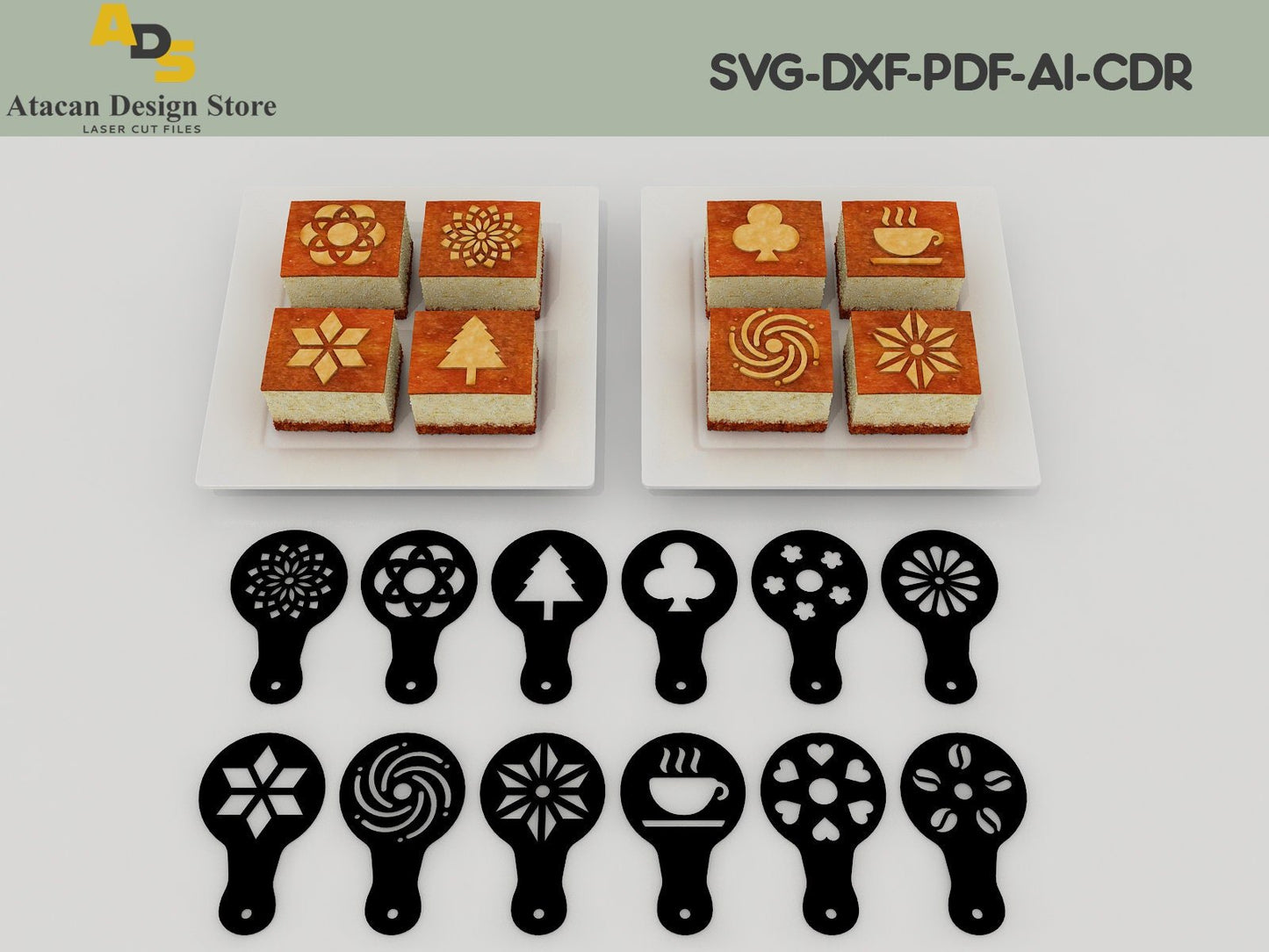 Cake design template / Cappuccino Patterns / Cookies Stencils / Glowforge laser cut files ADS094