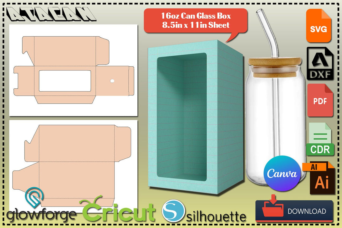 Can Glass Gift Box / 16Oz Glass Box Svg / Cup Packaging / Box Template