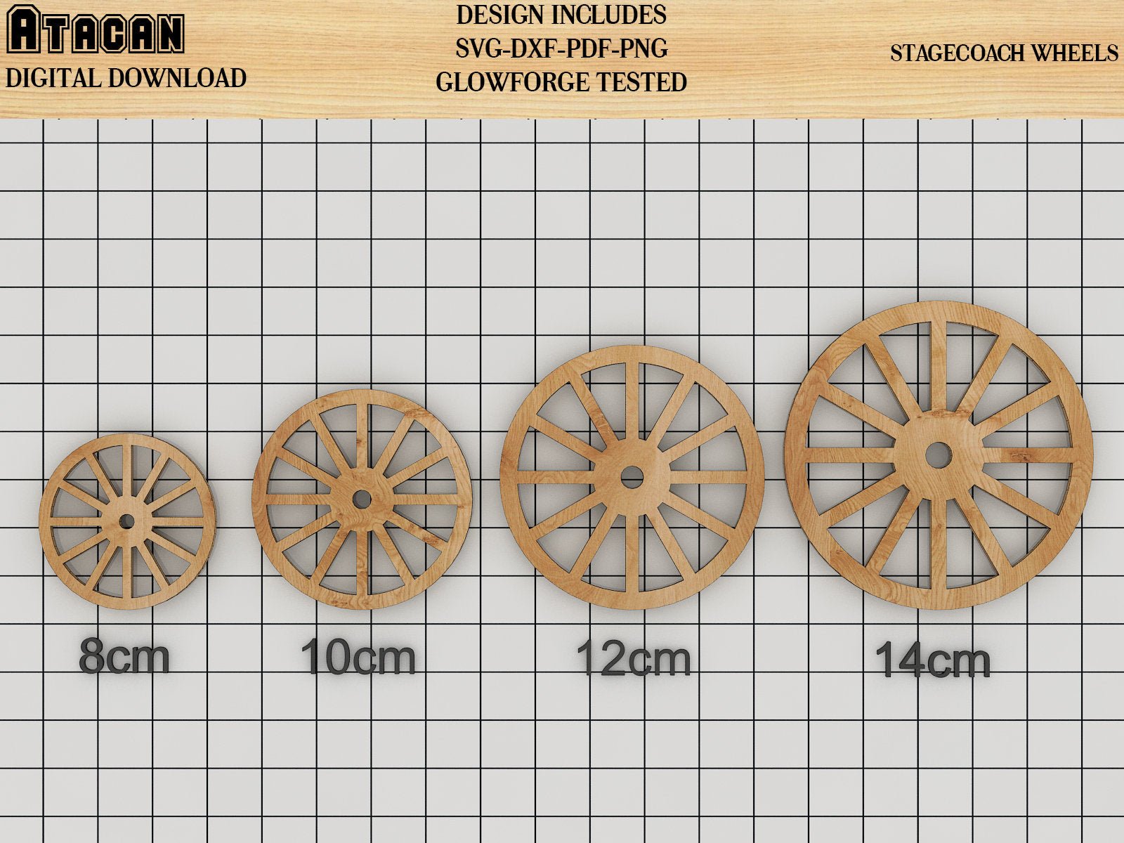 Carriage Wheel Craft Shape, Laser Cut SVG files, wagon wheels in different sizes 212