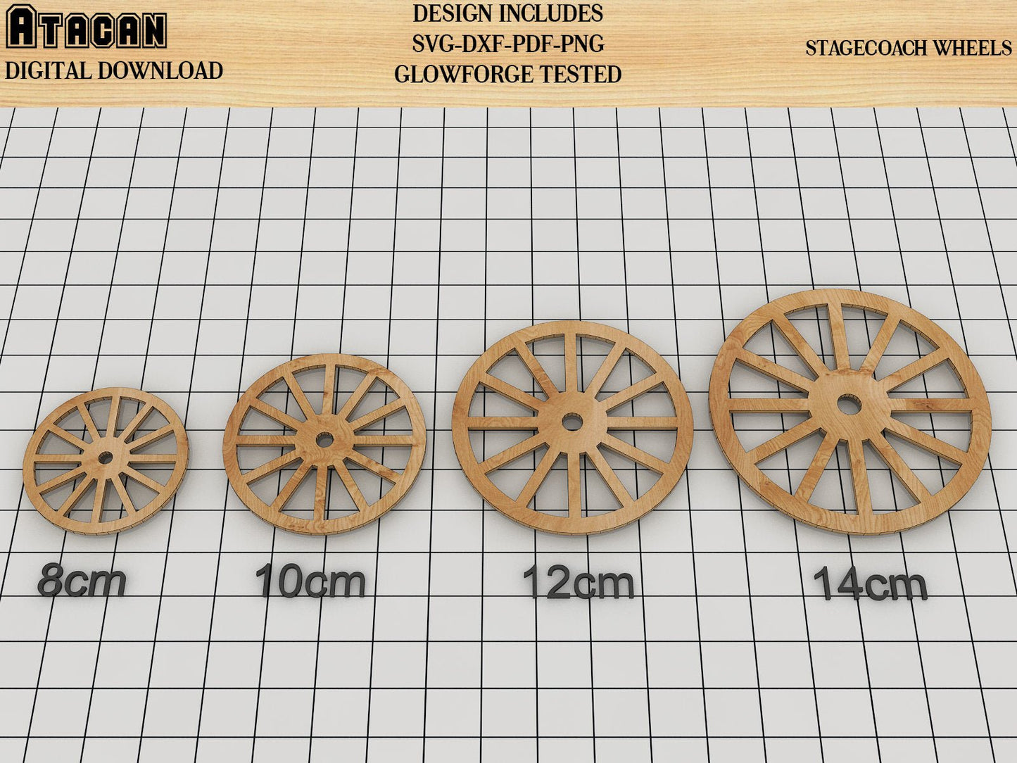 Carriage Wheel Craft Shape, Laser Cut SVG files, wagon wheels in different sizes 212