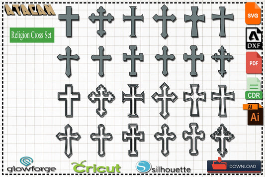 Christian Cross Bundle / Crosses Svg Files / Glowforge Silhouette Cricut Cross Cut File SVG DXF CDR Ai Pdf 385