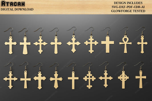 Christian Cross Earring Templates / Cross Earrings Bundle / Cricut, Silhouette, Glowforge Laser Cut File SVG DXF CDR Ai 508
