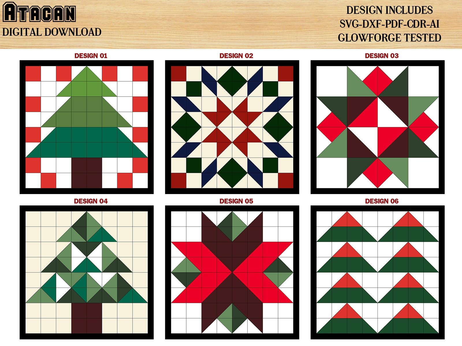 Christmas Barn quilt Bundle / Noel quilt patterns / Glowforge Laser cut SVG files / New Year Patterns 468