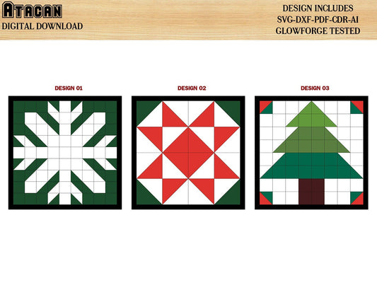 Christmas Barn Quilt Set / Noel Tree Quilt patterns / Christmas Tree Laser cut files / Snowflake Quilt blocks