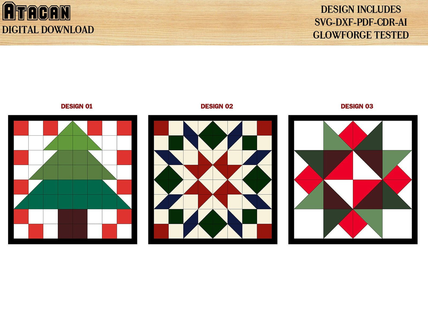 Christmas Barn Quilt Set / Noel Tree Quilt patterns / New Year Wall Art / Snowflake Quilt blocks