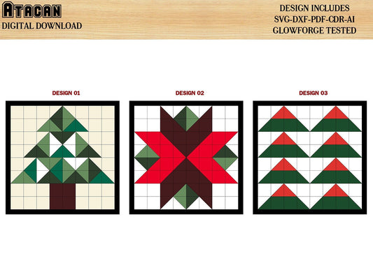 Christmas Barn Quilts With Frame / Noel Tree Geometric Quilt patterns / New Year Arrow Wall Art / Snowflake Quilt Block Svg Cut Files