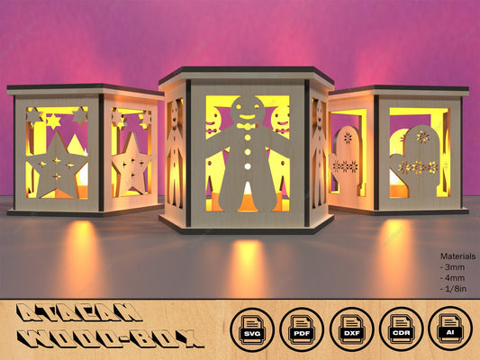 Christmas Candle Holder Laser cut Files / Tealight Holder / New Year Lantern Decoration/ Centerpiece Lampshade SVG, DXF, CDR Ai Pdf 392