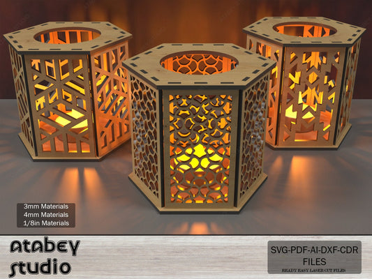Christmas Lantern Light Decoration / Night Lampshades / Tea Light Holder Laser Cut Files / Wood Candle Holder Vector SVG DXF CDR Ai PDf 544