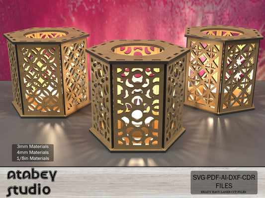 Christmas Night Lamps / Table Lantern Light Decoration / Candle Holder Digital Download / Wood Lampshades Vector plan SVG DXF CDR Ai PDf 543