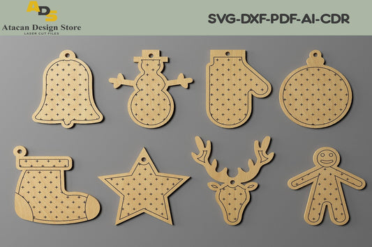 Christmas Ornaments Set / New Year Objects Laser Cut / Noel Vector Files SVG, DXF, CDR ADS221