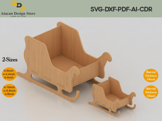 Christmas Santa Sleigh Decor Digital File For Laser and CNC | dxf ai svg eps DWG | Laser cut files, vector pattern, vector templates ADS151