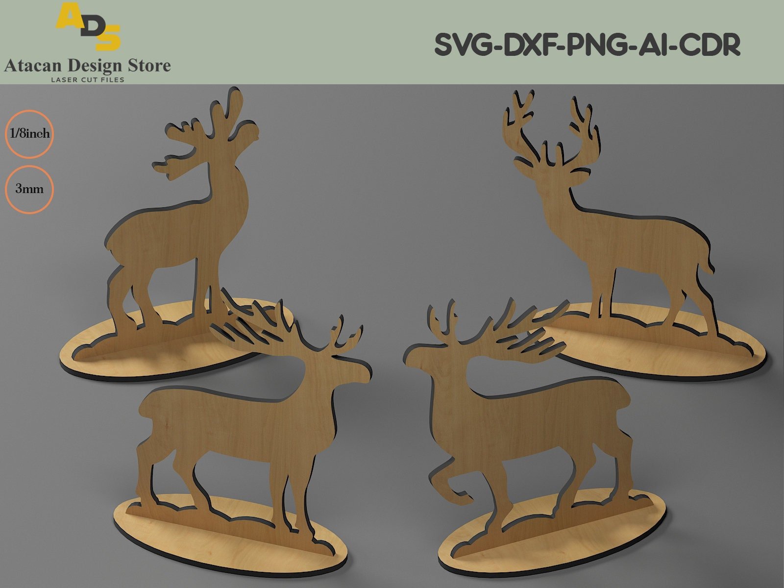 Christmas Standing Reindeer Personalized decorations Place 3mm and 1/8in versions included | SVG, DXF, AI ADS228