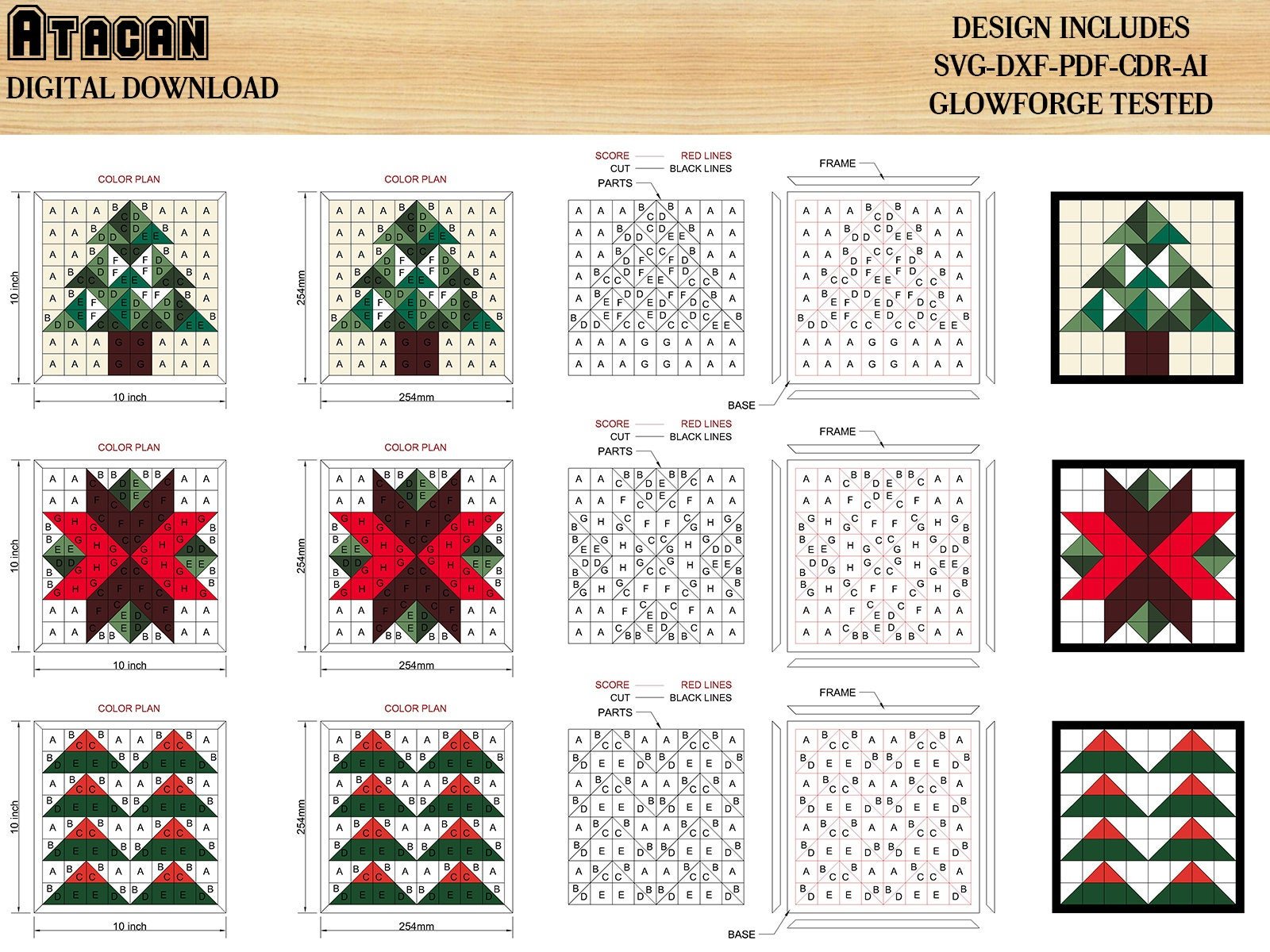 Christmas themed barn quilt complete set / Noel quilt patterns / Laser cut files Bundle