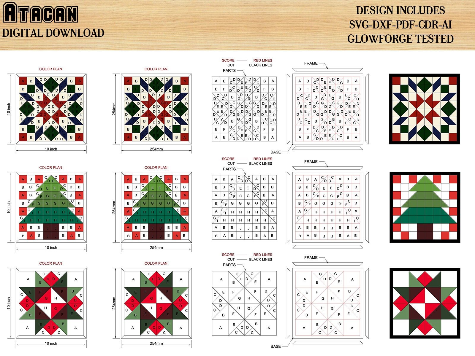 Christmas themed barn quilt complete set / Noel quilt patterns / Laser cut files Bundle