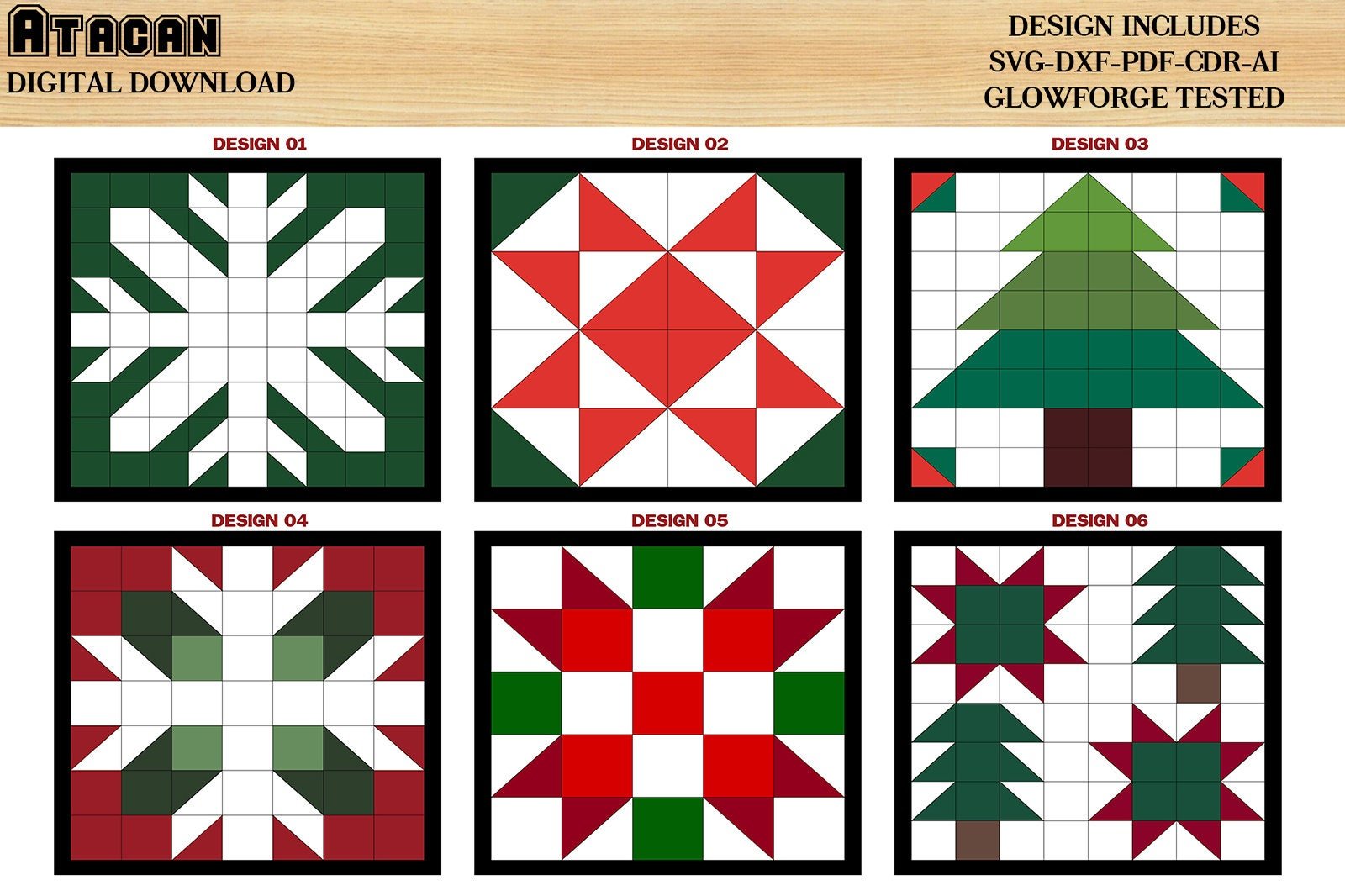 Christmas Tree Barn Quilts / Snowflake Quilt Pattern for Noel / Glowforge Ready files