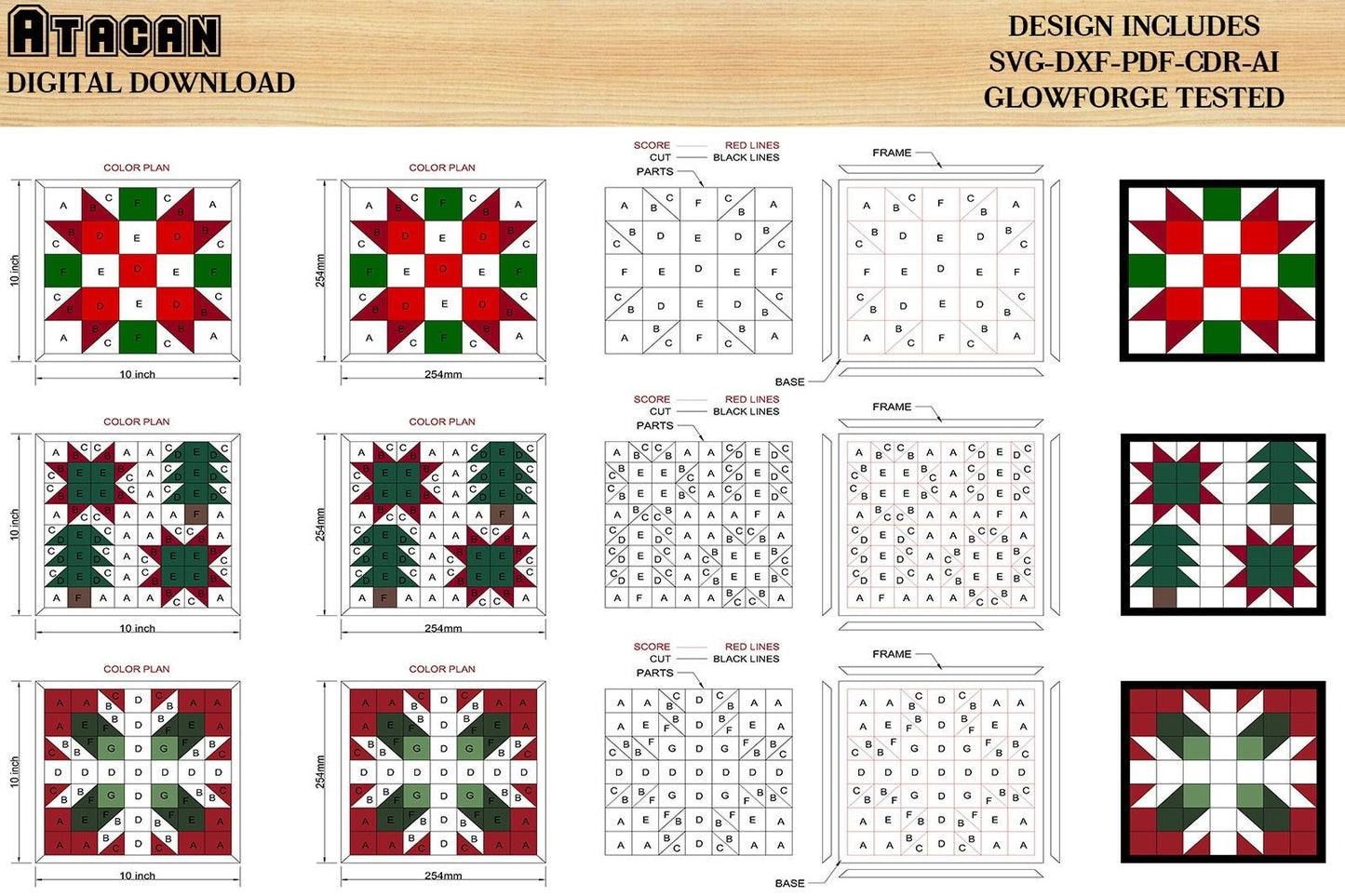 Christmas Tree Barn Quilts / Snowflake Quilt Pattern for Noel / Glowforge Ready files