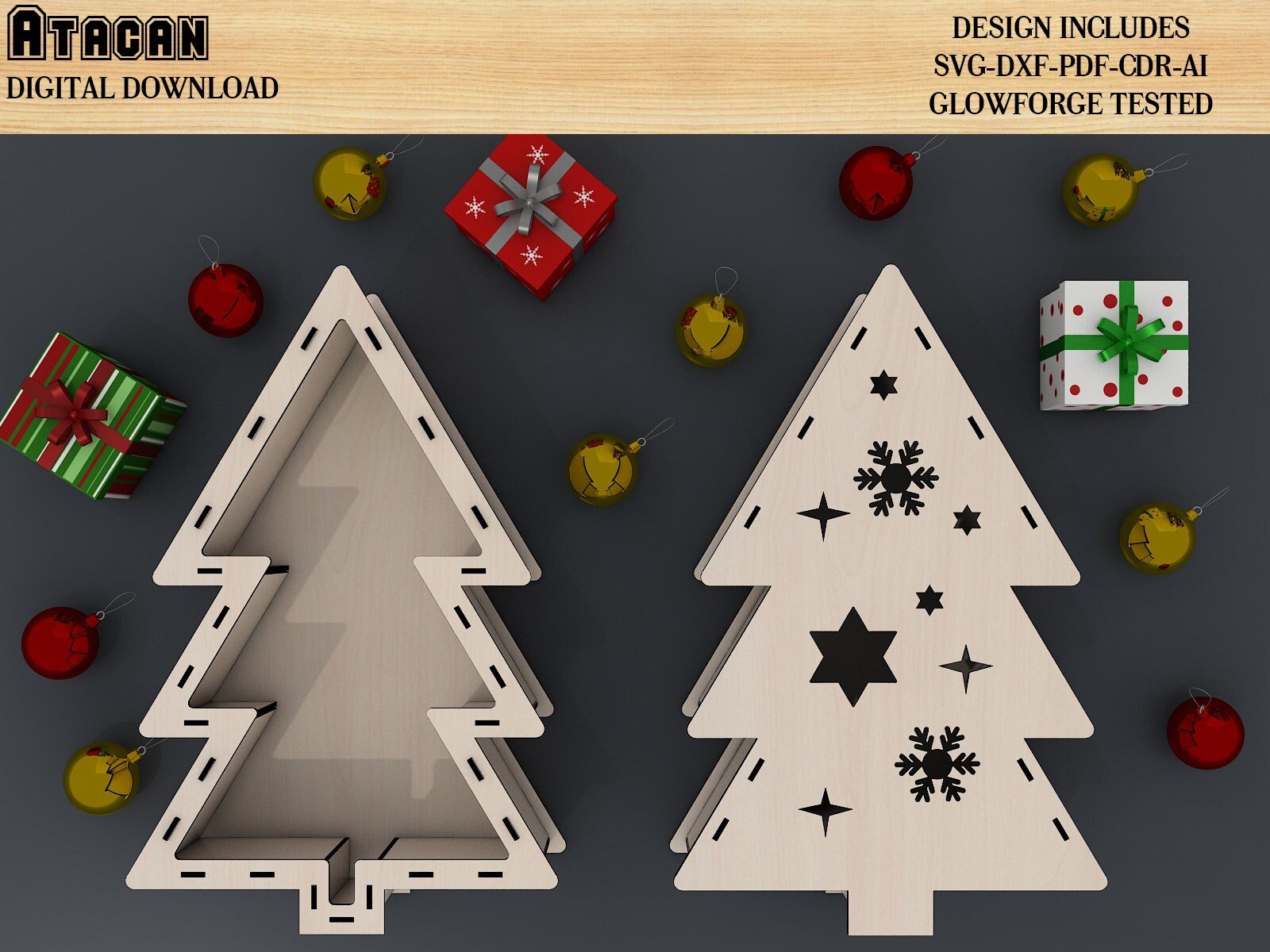 Christmas Tree Box File SVG, 2022 New year Gift Box File, Merry Christmas Trees Decor 288