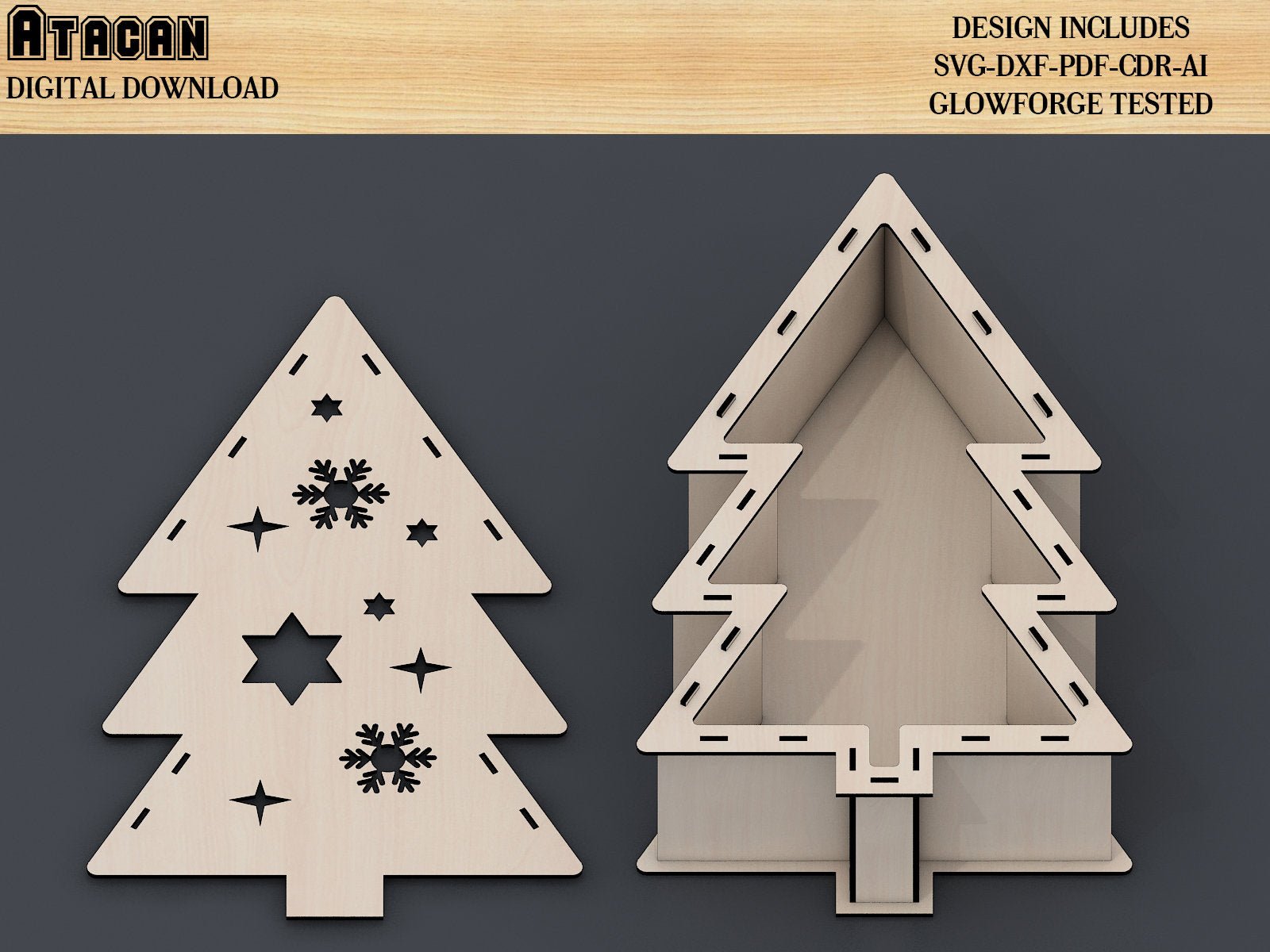 Christmas Tree Box File SVG, 2022 New year Gift Box File, Merry Christmas Trees Decor 288