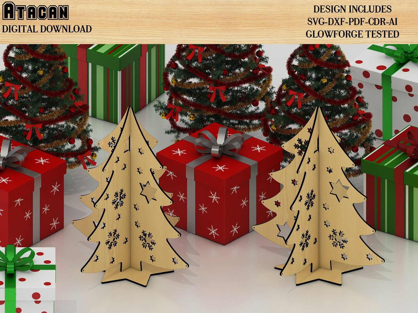 Christmas Tree File SVG, 2022 Standing New year Trees laser cut File, Merry Christmas Trees Decor 264
