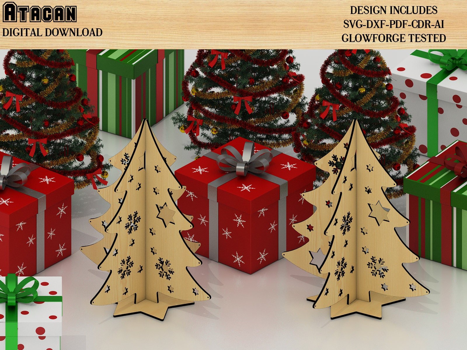 Christmas Tree File SVG, 2022 Standing New year Trees laser cut File, Merry Christmas Trees Decor 264