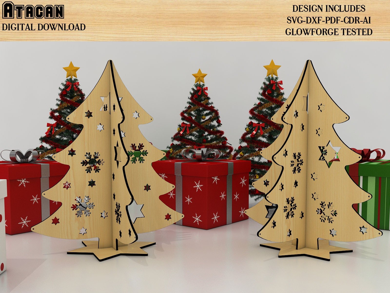 Christmas Tree File SVG, 2022 Standing New year Trees laser cut File, Merry Christmas Trees Decor 264