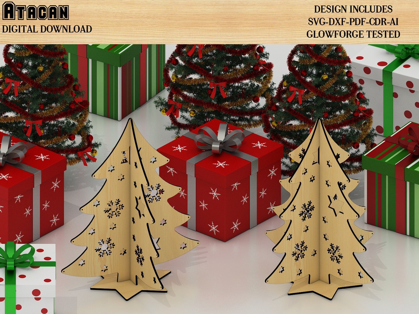 Christmas Tree File SVG, 2022 Standing New year Trees laser cut File, Merry Christmas Trees Decor 264