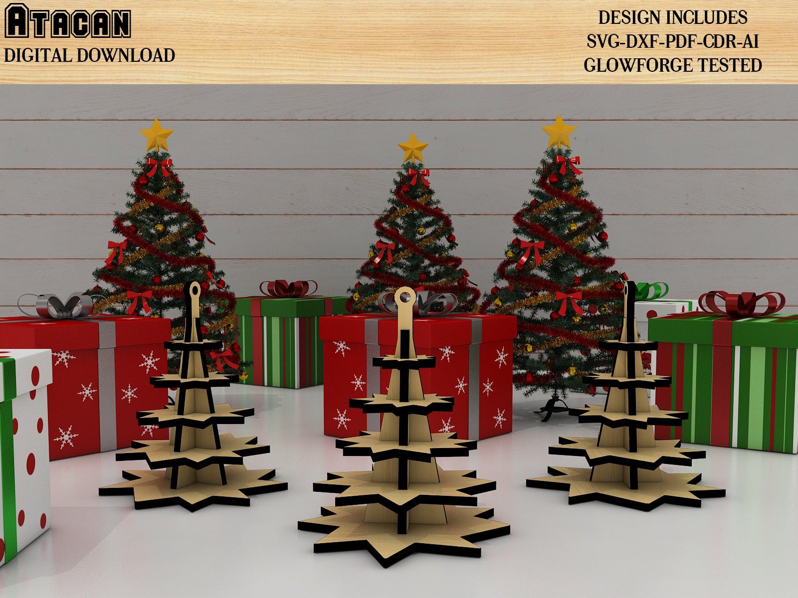 Christmas Tree File SVG, 2022 Xmas Design Standing New year Trees laser cut File, Merry Christmas Trees Decor 265