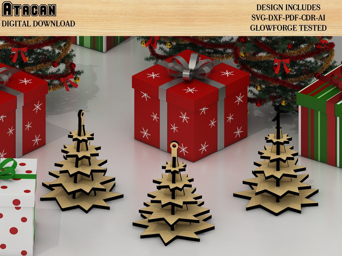Christmas Tree File SVG, 2022 Xmas Design Standing New year Trees laser cut File, Merry Christmas Trees Decor 265