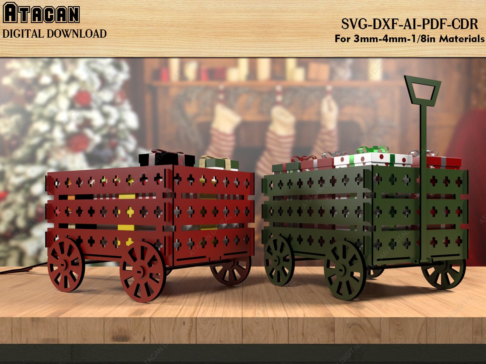 Christmas Wooden Carts Gift Box Display / Horse Carriage Sweet Stand / Coach Toys For Kids / Dollhouse Cut Plan SVG DXF Ai CDR 523