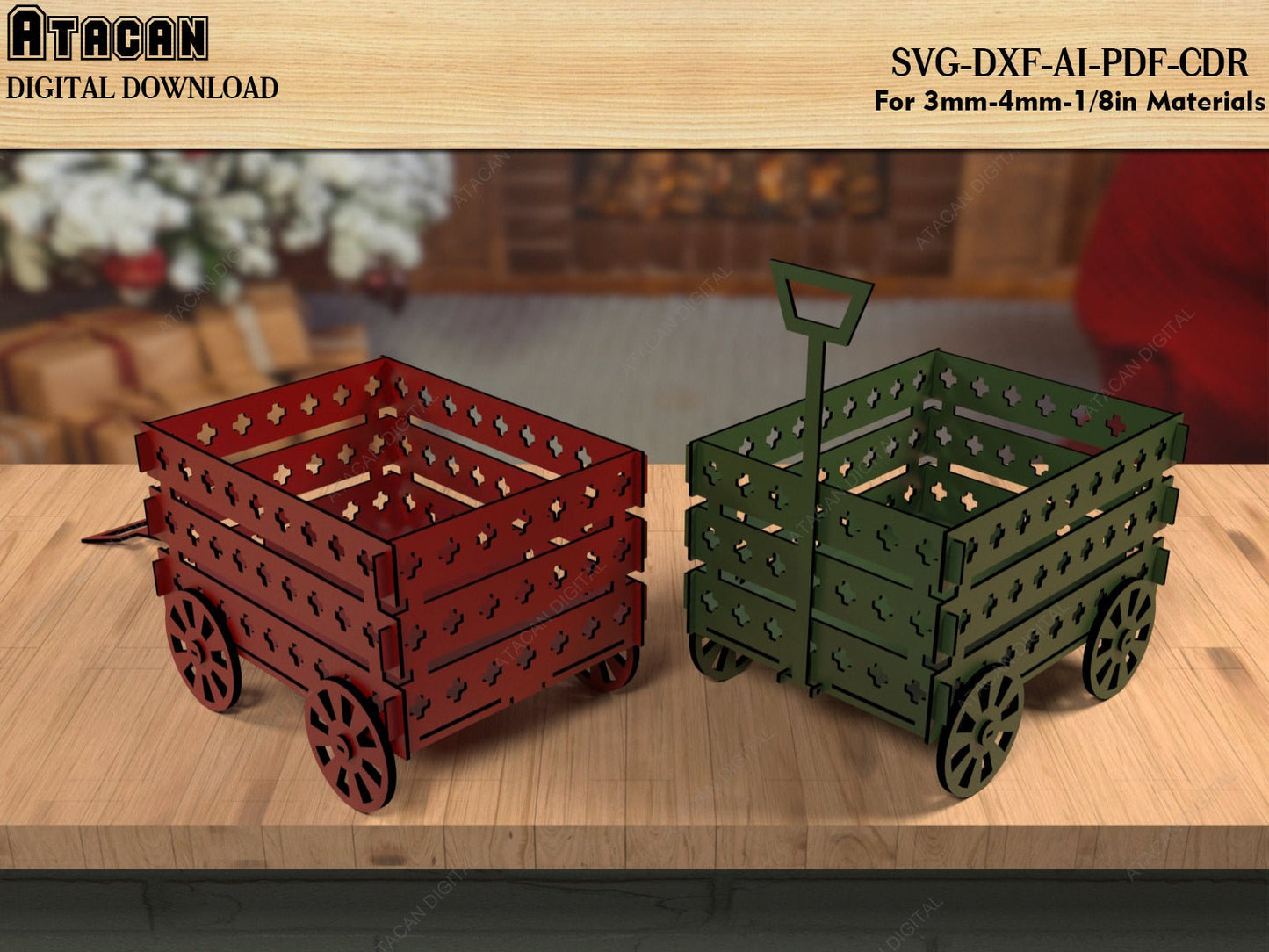 Christmas Wooden Carts Gift Box Display / Horse Carriage Sweet Stand / Coach Toys For Kids / Dollhouse Cut Plan SVG DXF Ai CDR 523