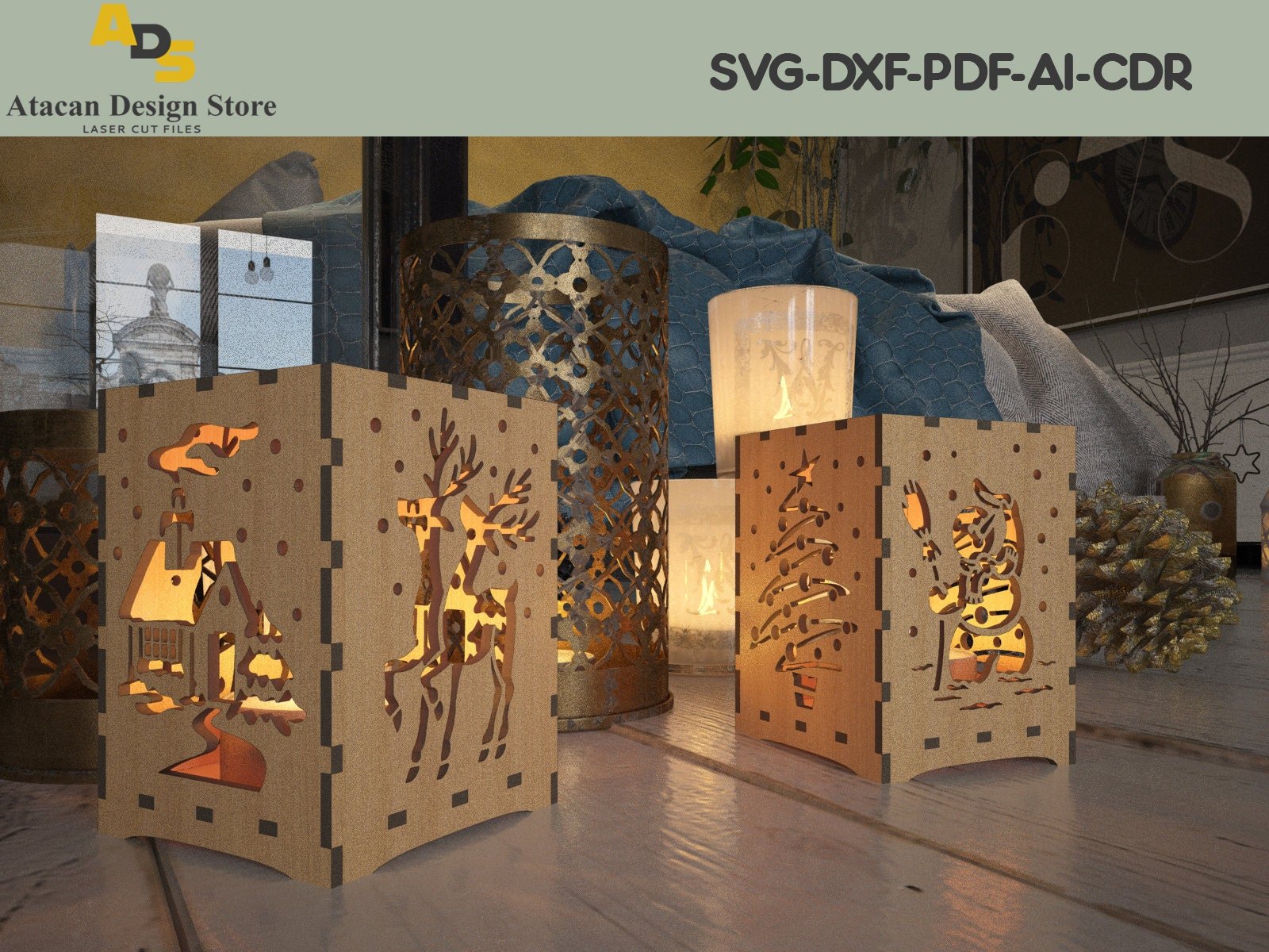 Christmas Wooden Table Lamp With Creative laser Cutting Design / Suitable for Bedside,Drawing room,Lobby Etc Table Lamp ADS185