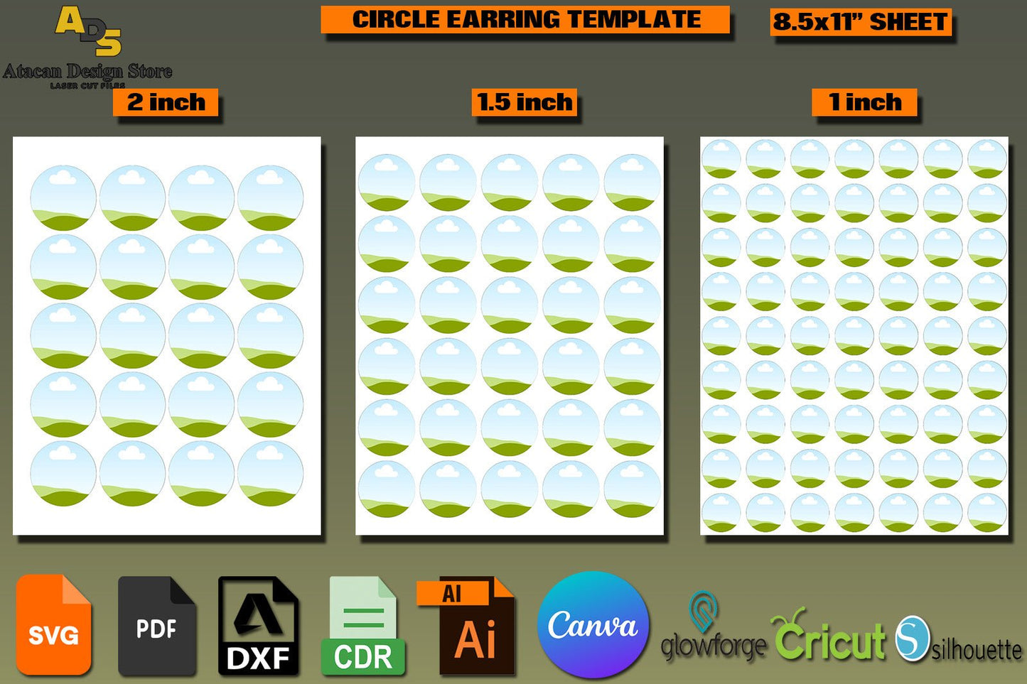 Circle Earring Template Bundle / Earring Template / Round Earring / Earrings Laser Cut / Circle blank template SVG DXF Ai CDR 321