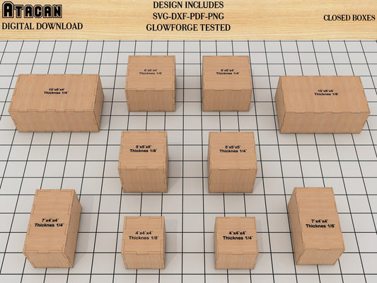 Closed Box laser cut SVG files in different sizes / Glowforge laser cut plan 214