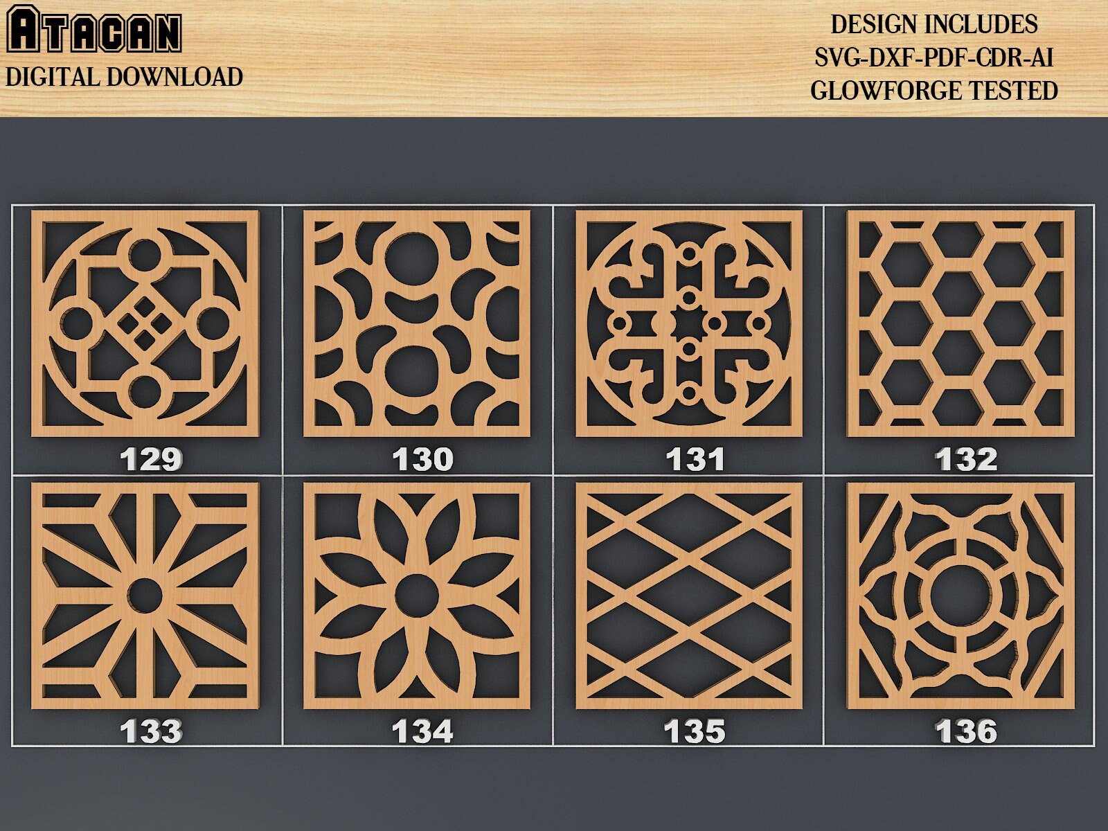 Coaster Bundle / Geometric Laser cutting templates / Digital pattern set / Cnc files decorative panels / Glowforge Coaster Templates 342