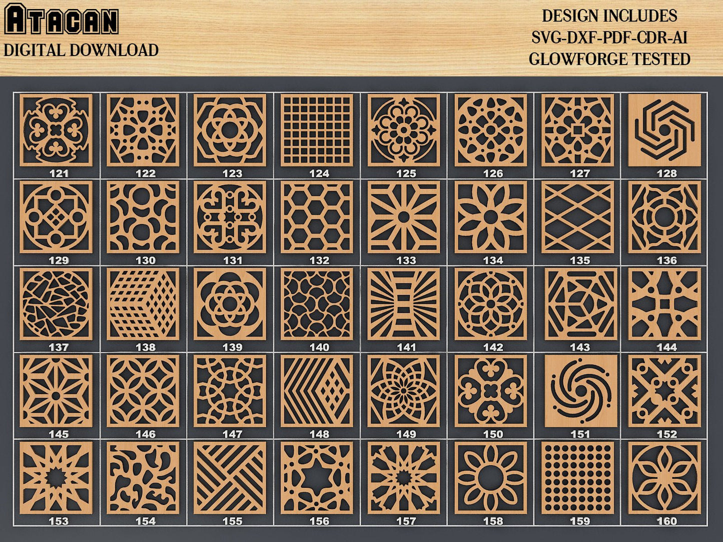 Coaster Bundle / Geometric Laser cutting templates / Digital pattern set / Cnc files decorative panels / Glowforge Coaster Templates 342
