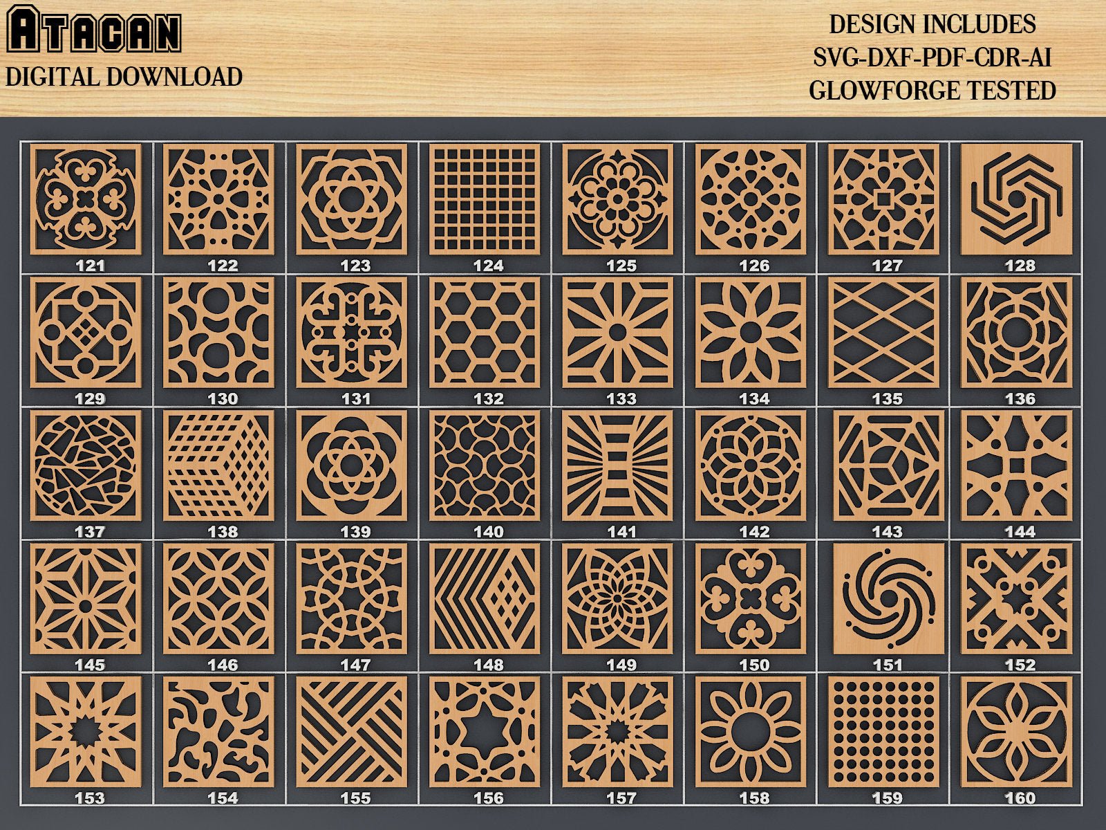 Coaster Bundle / Geometric Laser cutting templates / Digital pattern set / Cnc files decorative panels / Glowforge Coaster Templates 342