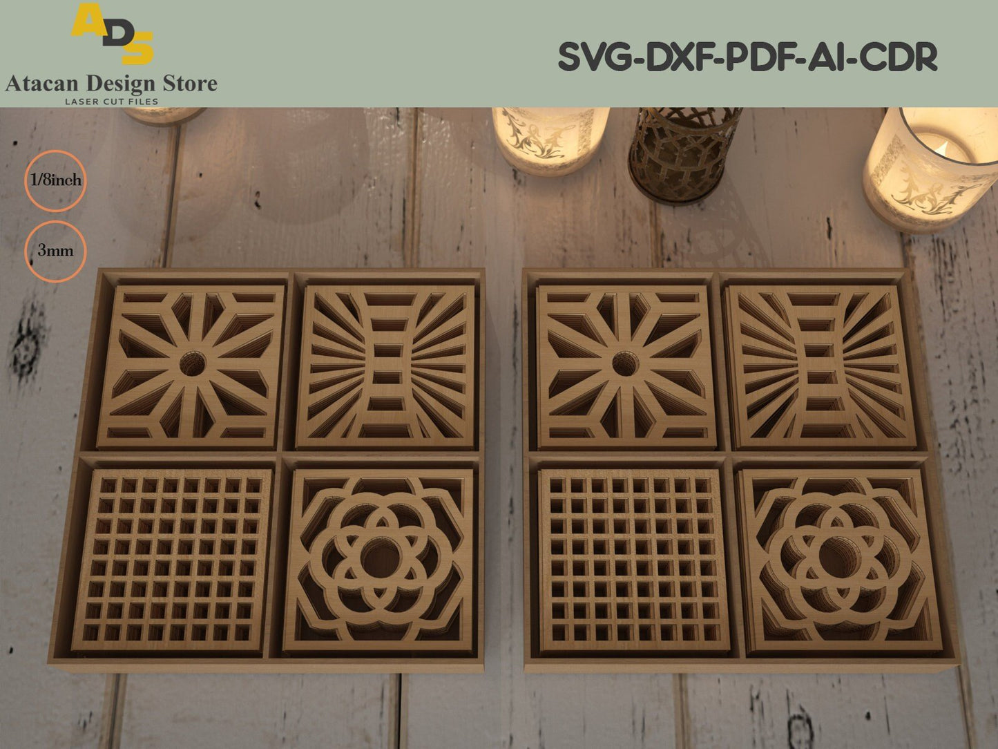 Coaster Bundle With Divider Box / Coaster Grill Home Decor Templates Vector Digital ADS203