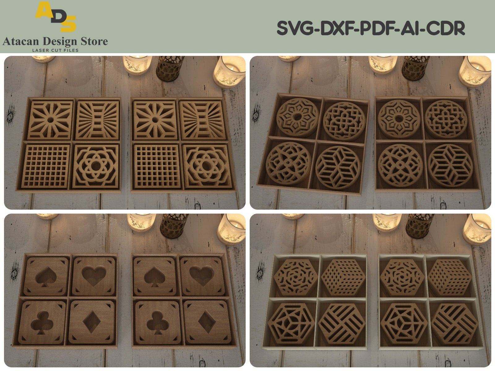 Coaster Bundle With Divider Box / Coaster Grill Home Decor Templates Vector Digital ADS203