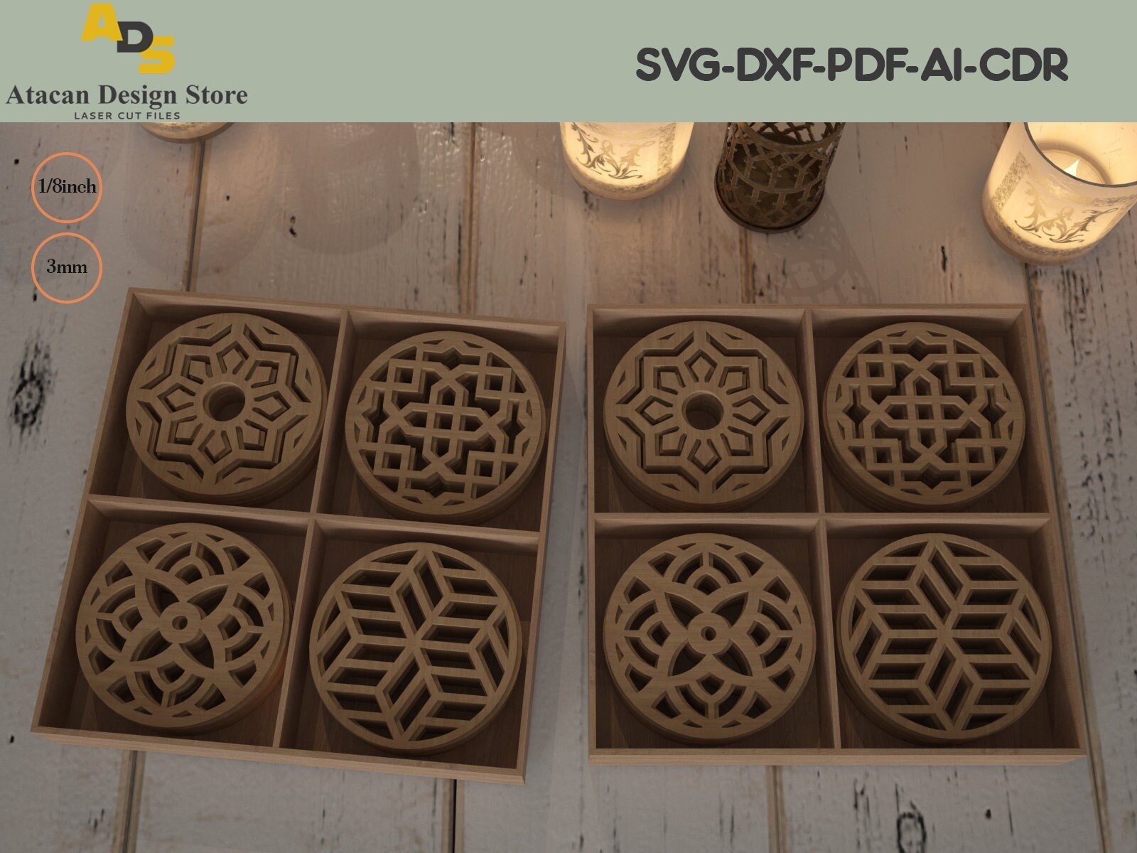 Coaster Bundle With Divider Box / Coaster Grill Home Decor Templates Vector Digital ADS203