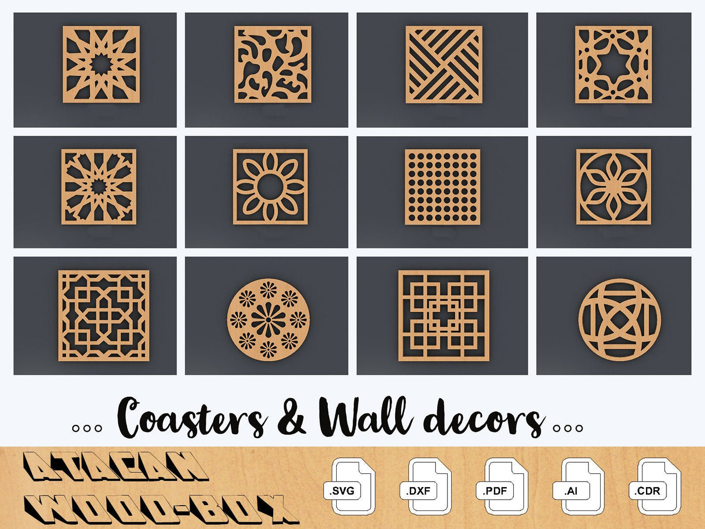 Coaster File for Laser Cutting / Wood Metal Coaster / Grill Wall Decor Templates / Vector Digital SVG DXF Files / Instant Download 173