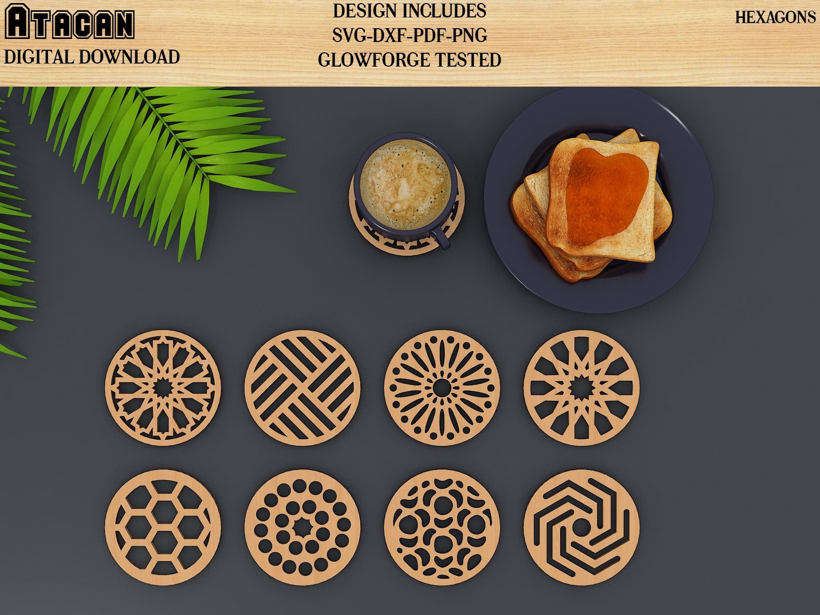 Coaster Laser cut SVG Files / Round Coasters / Wooden Drink Mats With Pattern 330