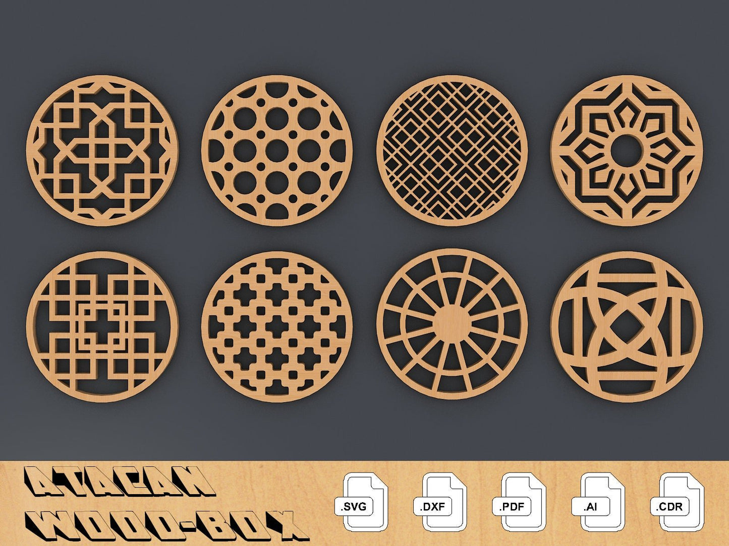 Coaster Trivet Templates Vector Digital SVG DXF Files Instant Download Laser Cutting GlowForge 090