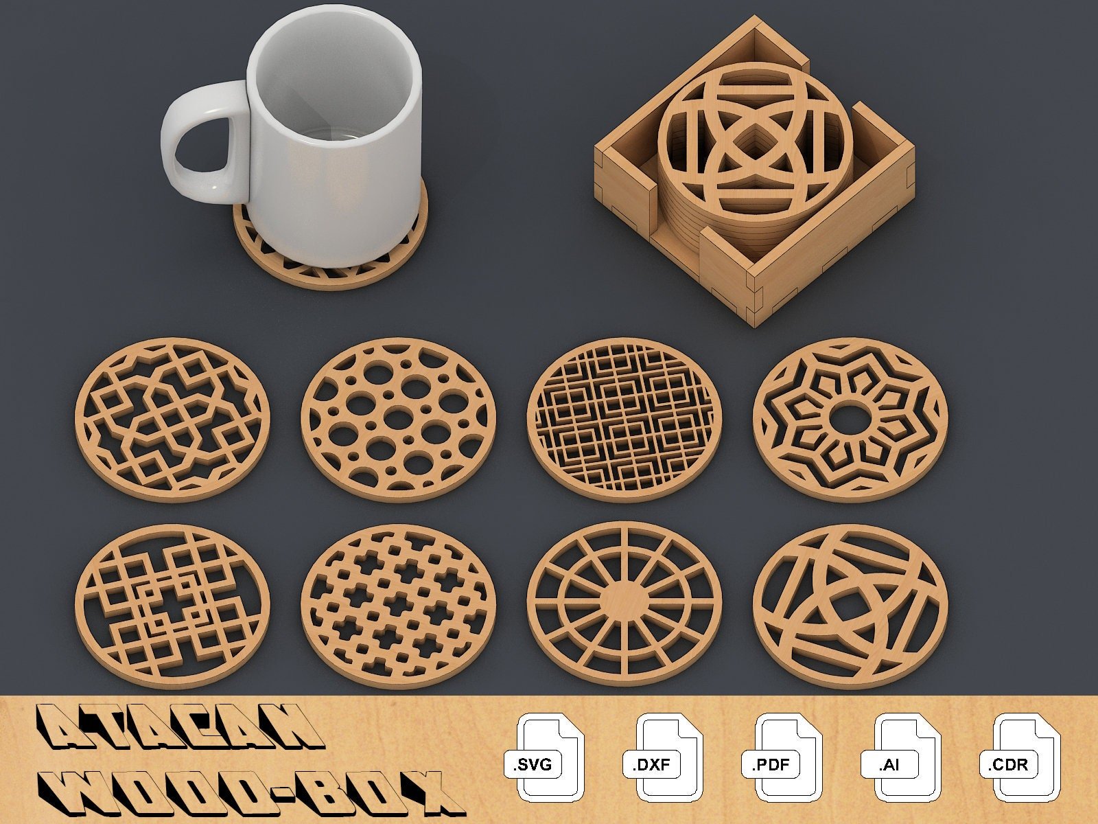 Coaster Trivet Templates Vector Digital SVG DXF Files Instant Download Laser Cutting GlowForge 090