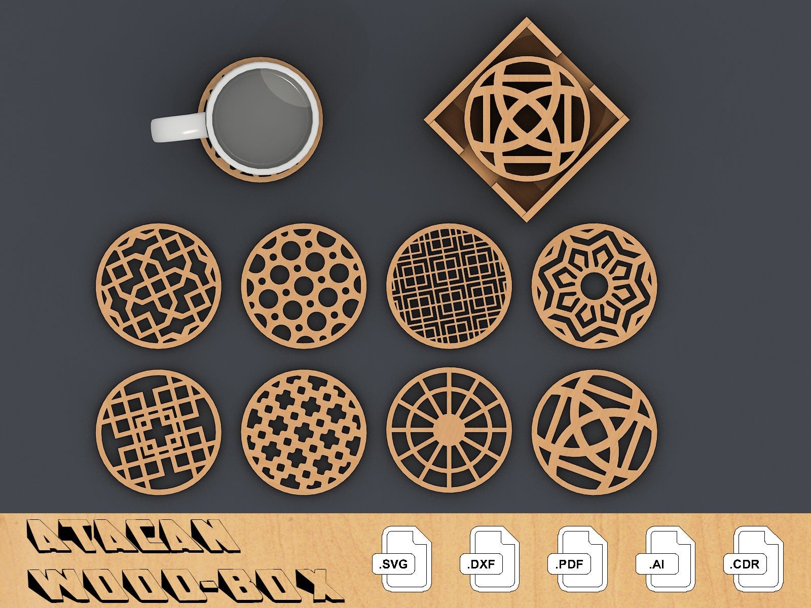 Coaster Trivet Templates Vector Digital SVG DXF Files Instant Download Laser Cutting GlowForge 090